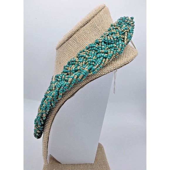 Teal & Gold Seed Bead Multi Strand Necklace Chocker Vintage 18-20.5" Boho - Picture 3 of 8